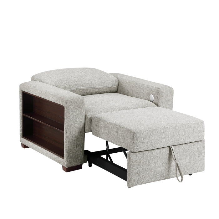 8548GY-2ACCLA2* Convertible Chair with Pull-out Bed, Click Motion Back, Two Arms with Shelves and Charging Ports - 8548GY-2ACCLA2*