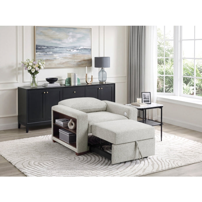 8548GY-2ACCLA2* Convertible Chair with Pull-out Bed, Click Motion Back, Two Arms with Shelves and Charging Ports - 8548GY-2ACCLA2*