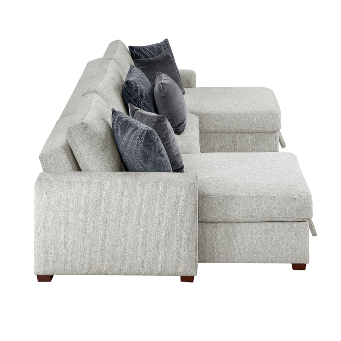 8548GY*4VC15ACLA (4)3-Piece Sectional with Two Reversible Chaises, Pull-out Bed, Hidden Storage, Click Motion Back and Two Track Arms - 8548GY*4VC15ACLA