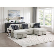 8548GY*4VC15ACLA2 (4)3-Piece Sectional with Two Reversible Chaises, Pull-out Bed, Hidden Storage, Click Motion Back and Two Arms with Shelves and Charging Ports - 8548GY*4VC15ACLA2