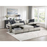8548GY*4VC15ACLA2 (4)3-Piece Sectional with Two Reversible Chaises, Pull-out Bed, Hidden Storage, Click Motion Back and Two Arms with Shelves and Charging Ports - 8548GY*4VC15ACLA2