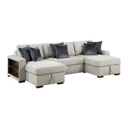 8548GY*4VC15ACLA2 (4)3-Piece Sectional with Two Reversible Chaises, Pull-out Bed, Hidden Storage, Click Motion Back and Two Arms with Shelves and Charging Ports - 8548GY*4VC15ACLA2