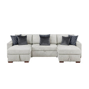 8548GY*4VC15ACLA2 (4)3-Piece Sectional with Two Reversible Chaises, Pull-out Bed, Hidden Storage, Click Motion Back and Two Arms with Shelves and Charging Ports - 8548GY*4VC15ACLA2