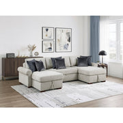 8548GY*4VC15ACLA4 (4)3-Piece Sectional with Two Reversible Chaises, Pull-out Bed, Hidden Storage, Click Motion Back and Two Roll Arms - 8548GY*4VC15ACLA4