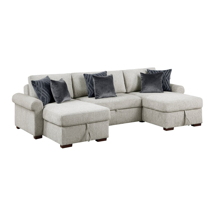8548GY*4VC15ACLA4 (4)3-Piece Sectional with Two Reversible Chaises, Pull-out Bed, Hidden Storage, Click Motion Back and Two Roll Arms - 8548GY*4VC15ACLA4