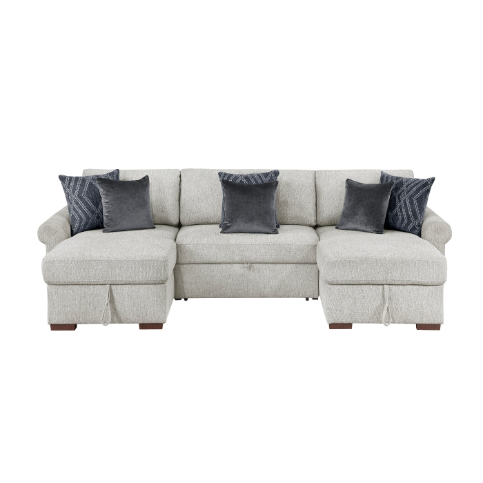 8548GY*4VC15ACLA4 (4)3-Piece Sectional with Two Reversible Chaises, Pull-out Bed, Hidden Storage, Click Motion Back and Two Roll Arms - 8548GY*4VC15ACLA4