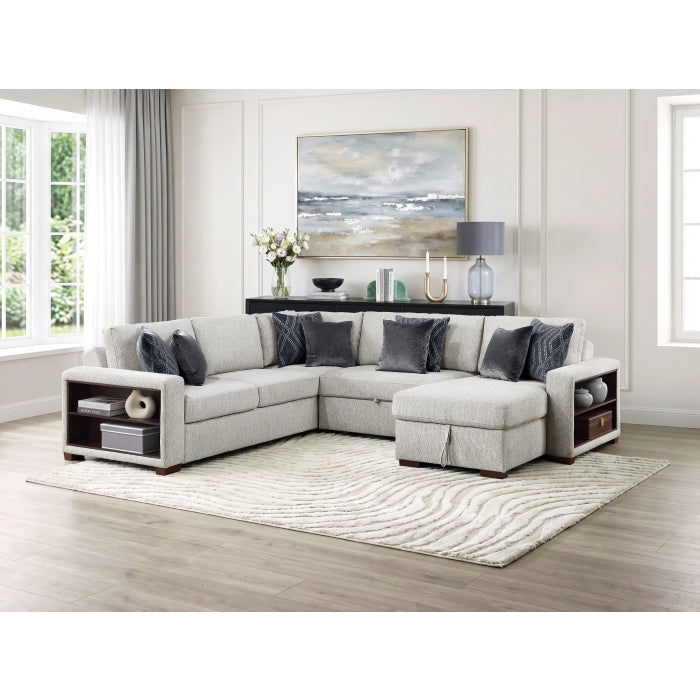 8548GY*5SC15ACLA2 4-Piece Sectional with Reversible Chaise, Pull-out Bed, Hidden Storage and Click Motion Back - 8548GY*5SC15ACLA2