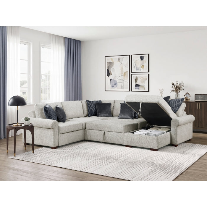 8548GY*5SC15ACLA4 4-Piece Sectional with Reversible Chaise, Pull-out Bed, Hidden Storage and Click Motion Back - 8548GY*5SC15ACLA4