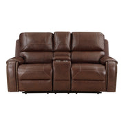 8549BRW-2 Double Glider Reclining Love Seat with Center Console, Receptacles and USB Ports - 8549BRW-2