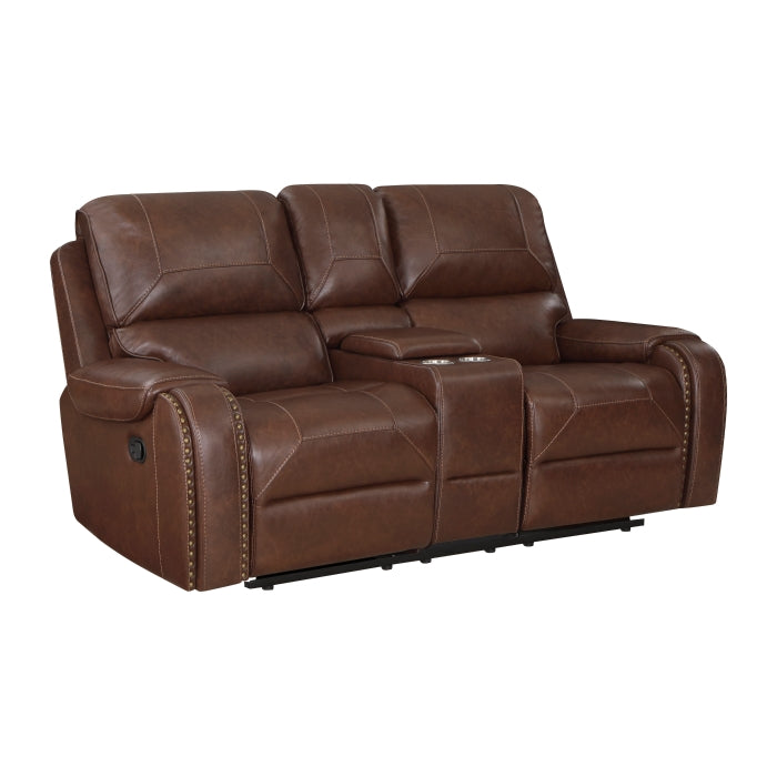 8549BRW-2 Double Glider Reclining Love Seat with Center Console, Receptacles and USB Ports - 8549BRW-2