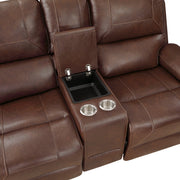 8549BRW-2 Double Glider Reclining Love Seat with Center Console, Receptacles and USB Ports - 8549BRW-2