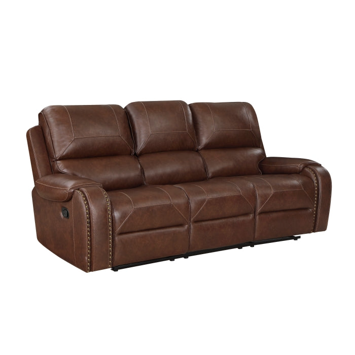 8549BRW-3 Double Reclining Sofa with Center Drop-Down Cup Holders, Receptacles and USB Ports - 8549BRW-3
