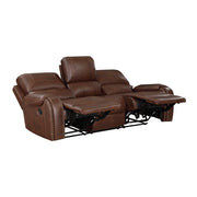 8549BRW-3 Double Reclining Sofa with Center Drop-Down Cup Holders, Receptacles and USB Ports - 8549BRW-3