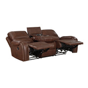 8549BRW-3 Double Reclining Sofa with Center Drop-Down Cup Holders, Receptacles and USB Ports - 8549BRW-3