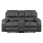 8549GRY-2 Double Glider Reclining Love Seat with Center Console, Receptacles and USB Ports - 8549GRY-2