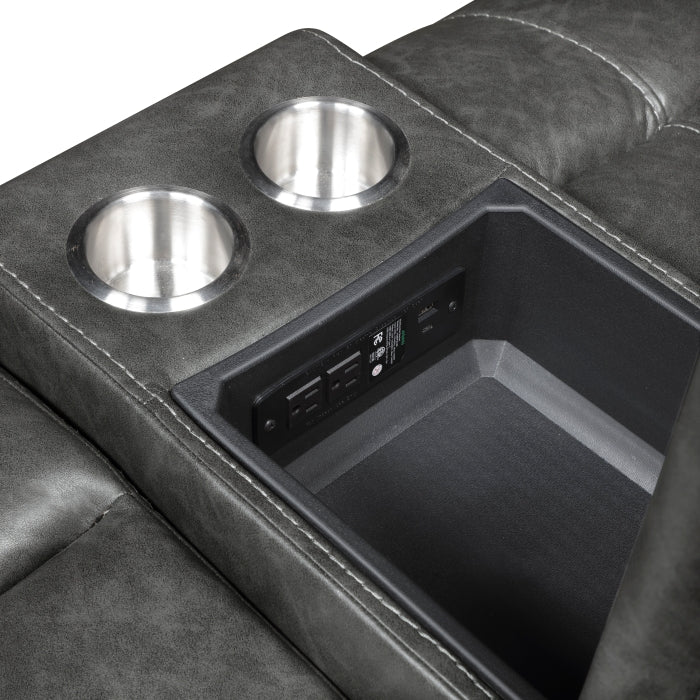 8549GRY-2 Double Glider Reclining Love Seat with Center Console, Receptacles and USB Ports - 8549GRY-2