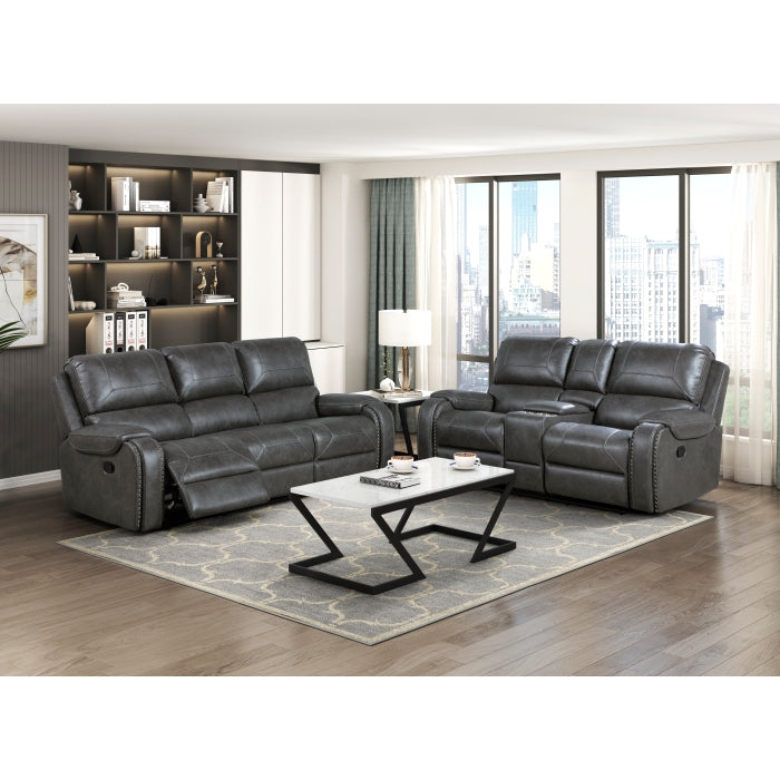 8549GRY-2 Double Glider Reclining Love Seat with Center Console, Receptacles and USB Ports - 8549GRY-2