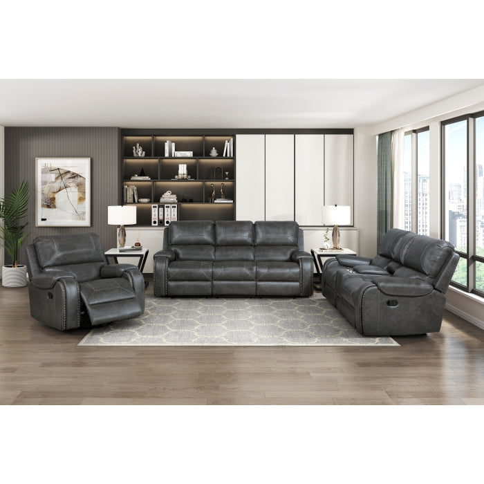 8549GRY-2 Double Glider Reclining Love Seat with Center Console, Receptacles and USB Ports - 8549GRY-2