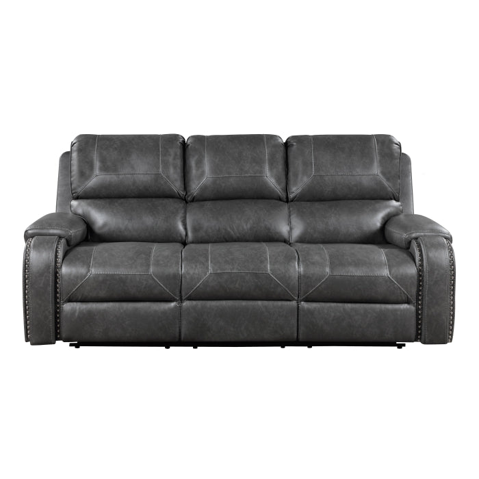 8549GRY-3 Double Reclining Sofa with Center Drop-Down Cup Holders, Receptacles and USB Ports - 8549GRY-3