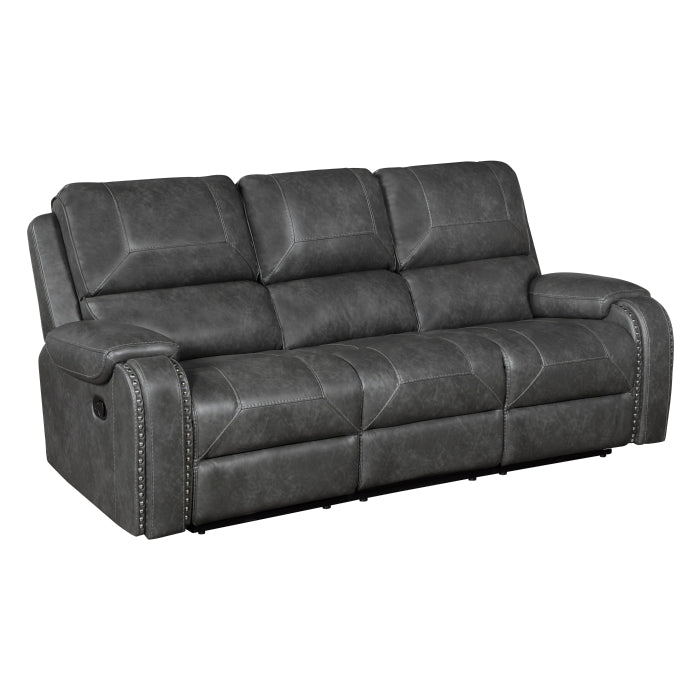 8549GRY-3 Double Reclining Sofa with Center Drop-Down Cup Holders, Receptacles and USB Ports - 8549GRY-3