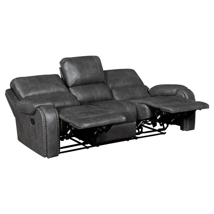 8549GRY-3 Double Reclining Sofa with Center Drop-Down Cup Holders, Receptacles and USB Ports - 8549GRY-3