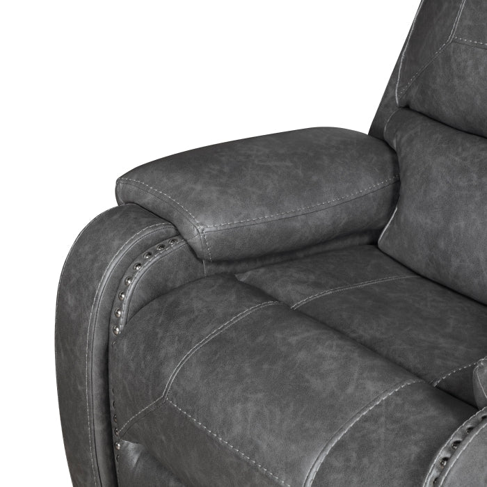 8549GRY-3 Double Reclining Sofa with Center Drop-Down Cup Holders, Receptacles and USB Ports - 8549GRY-3