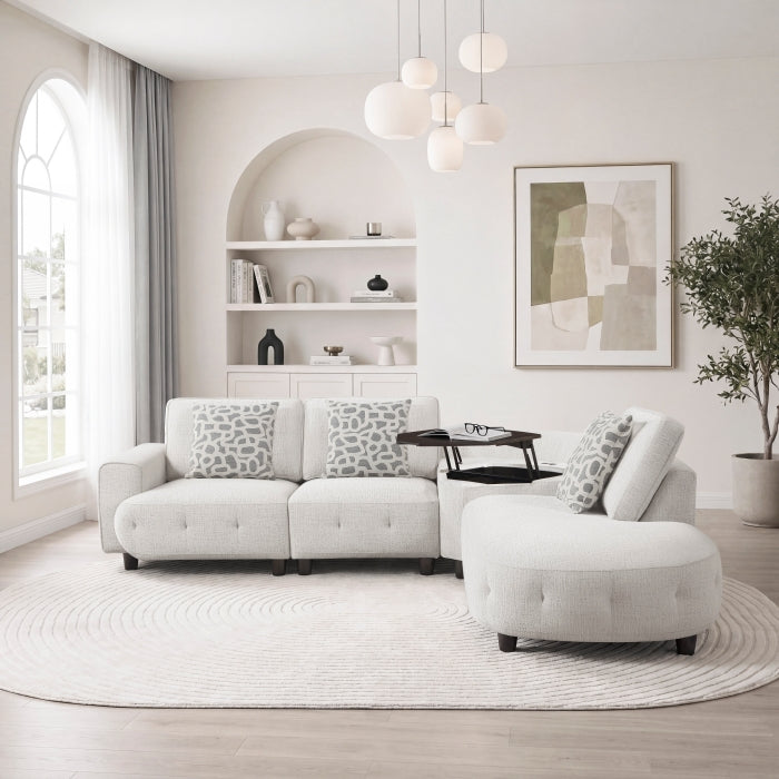 9025BEG*41LRC (4)4-Piece Sectional with Right Side Chaise, Hidden Storage, Lift Top, Receptacle and Charging Ports - 9025BEG*41LRC