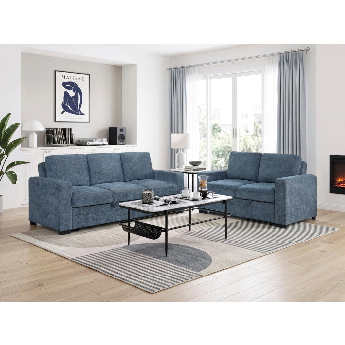 9027BUE-2CL Convertible Love Seat with Pull-out Bed - 9027BUE-2CL