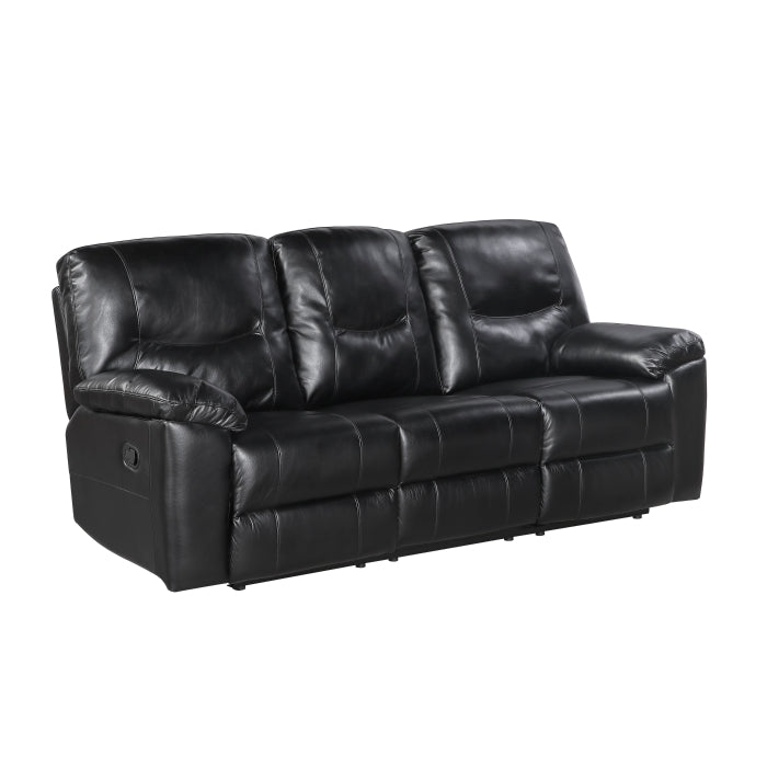 9037BLK-3 Double Reclining Sofa with Drop-Down Cup Holders - 9037BLK-3