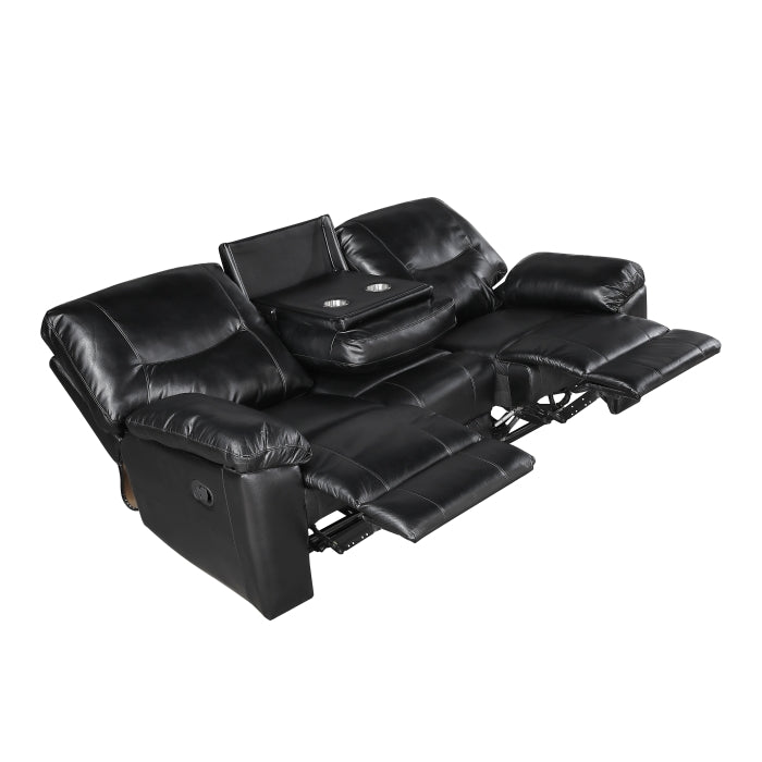 9037BLK-3 Double Reclining Sofa with Drop-Down Cup Holders - 9037BLK-3