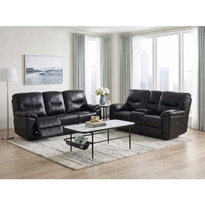 9037BLK-3 Double Reclining Sofa with Drop-Down Cup Holders - 9037BLK-3