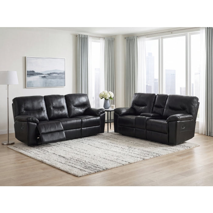 9037BLK-3 Double Reclining Sofa with Drop-Down Cup Holders - 9037BLK-3