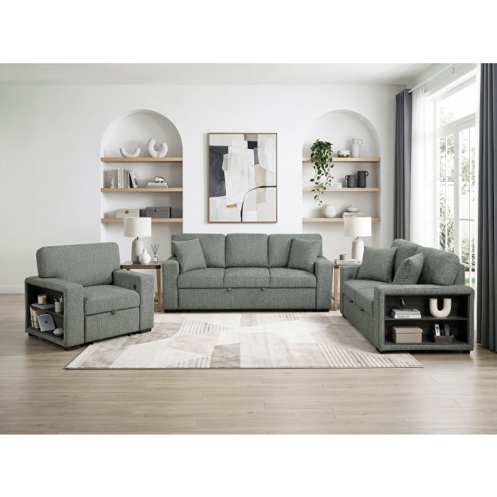 9050GRN-1SL Chair with Pull-out Ottoman, Arms with Shelves and Charging Ports - 9050GRN-1SL