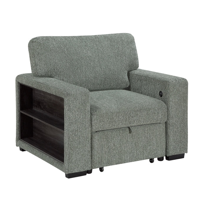 9050GRN-1SL Chair with Pull-out Ottoman, Arms with Shelves and Charging Ports - 9050GRN-1SL