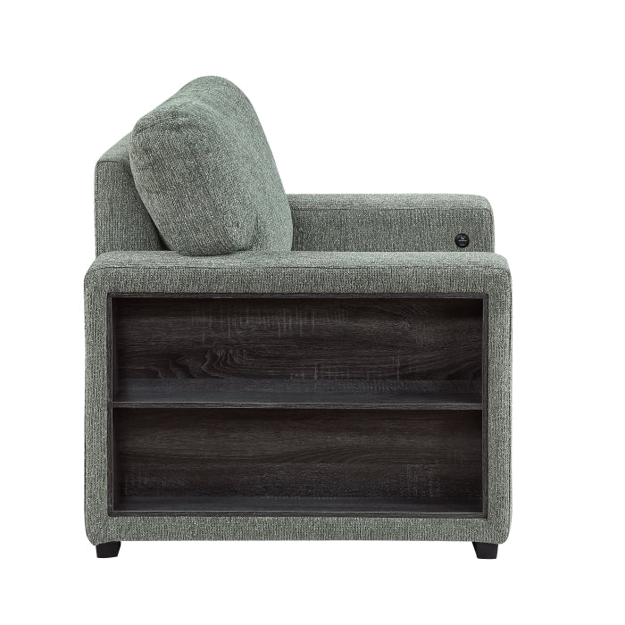 9050GRN-1SL Chair with Pull-out Ottoman, Arms with Shelves and Charging Ports - 9050GRN-1SL