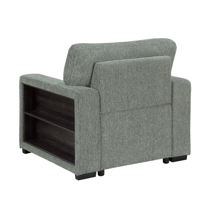 9050GRN-1SL Chair with Pull-out Ottoman, Arms with Shelves and Charging Ports - 9050GRN-1SL