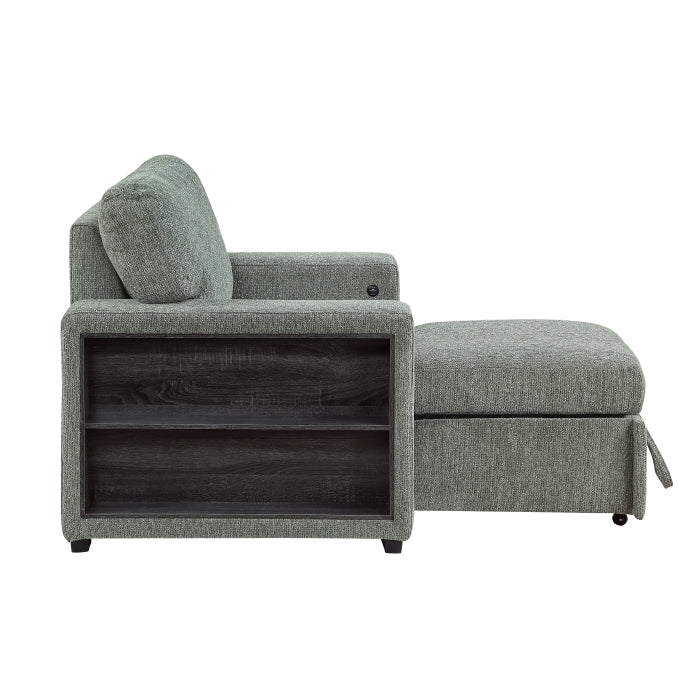 9050GRN-1SL Chair with Pull-out Ottoman, Arms with Shelves and Charging Ports - 9050GRN-1SL