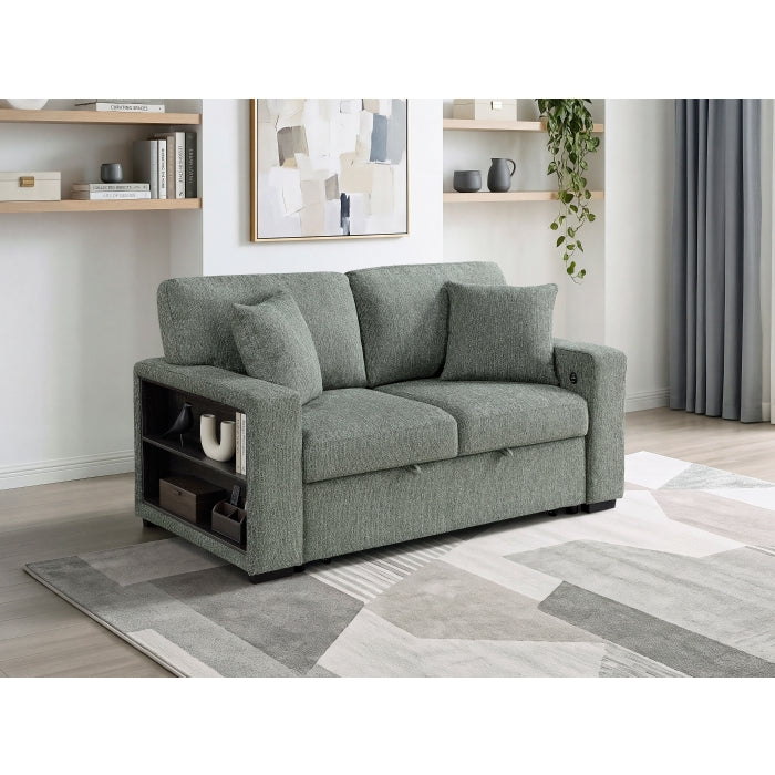9050GRN-2SL Love Seat with Pull-out Bed, Arms with Shelves and Charging Ports - 9050GRN-2SL