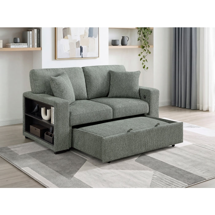 9050GRN-2SL Love Seat with Pull-out Bed, Arms with Shelves and Charging Ports - 9050GRN-2SL