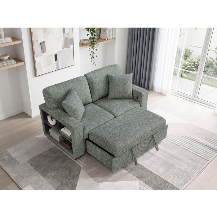 9050GRN-2SL Love Seat with Pull-out Bed, Arms with Shelves and Charging Ports - 9050GRN-2SL