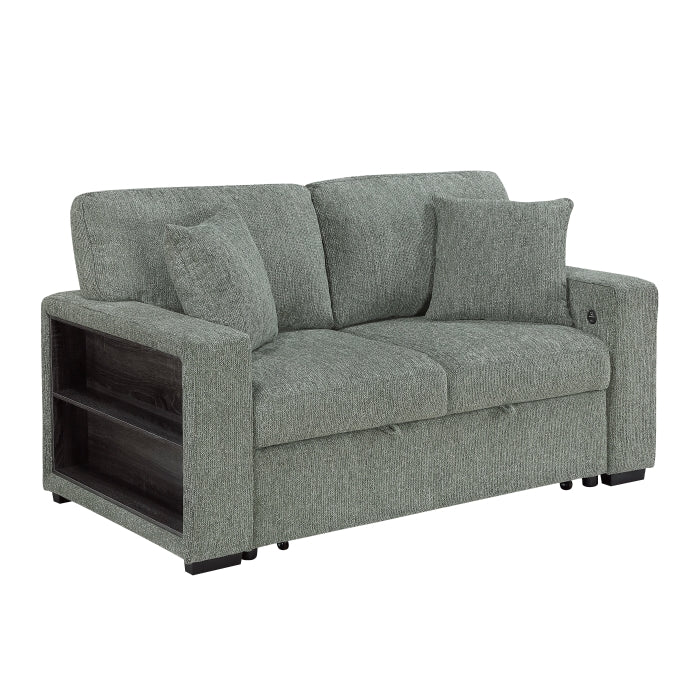 9050GRN-2SL Love Seat with Pull-out Bed, Arms with Shelves and Charging Ports - 9050GRN-2SL