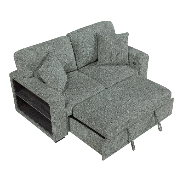 9050GRN-2SL Love Seat with Pull-out Bed, Arms with Shelves and Charging Ports - 9050GRN-2SL