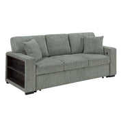 9050GRN-3SL Sofa with Pull-out Bed, Center Drop-down Cup Holders, Arms with Shelves and Charging Ports - 9050GRN-3SL