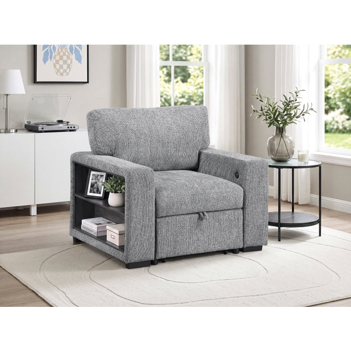 9050GRY-1SL Chair with Pull-out Ottoman, Arms with Shelves and Charging Ports - 9050GRY-1SL