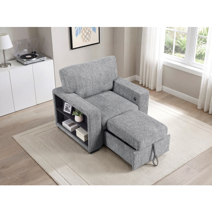 9050GRY-1SL Chair with Pull-out Ottoman, Arms with Shelves and Charging Ports - 9050GRY-1SL