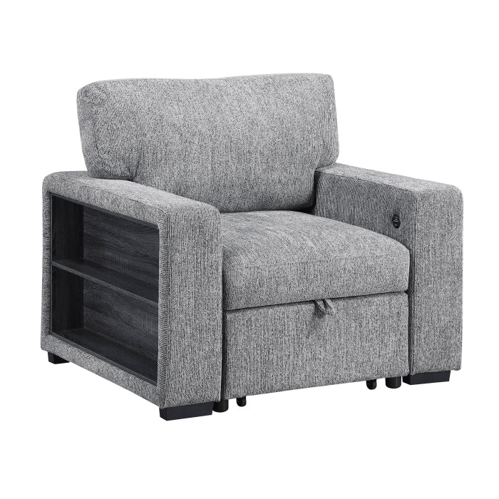 9050GRY-1SL Chair with Pull-out Ottoman, Arms with Shelves and Charging Ports - 9050GRY-1SL