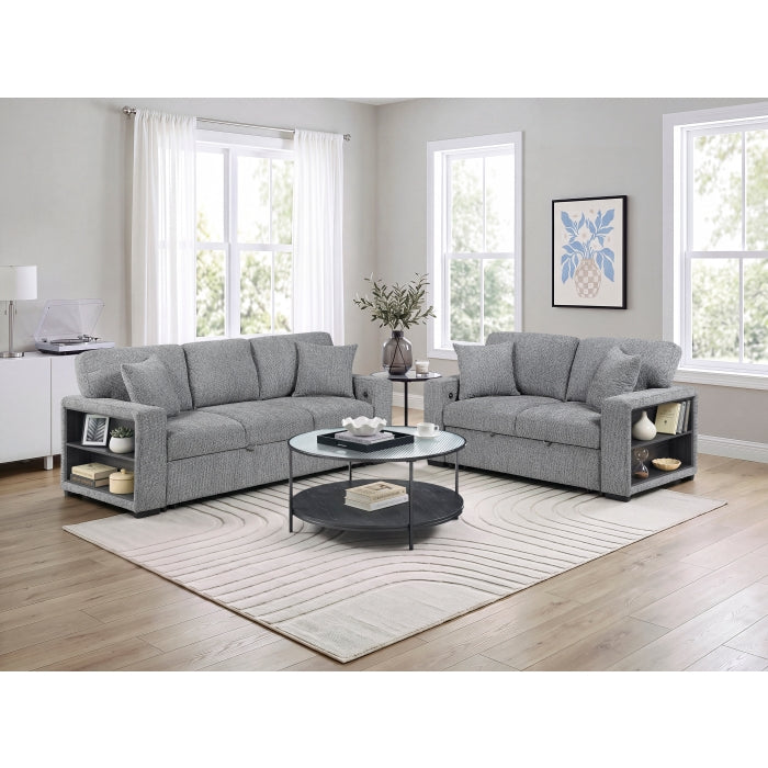 9050GRY-2SL Love Seat with Pull-out Bed, Arms with Shelves and Charging Ports - 9050GRY-2SL