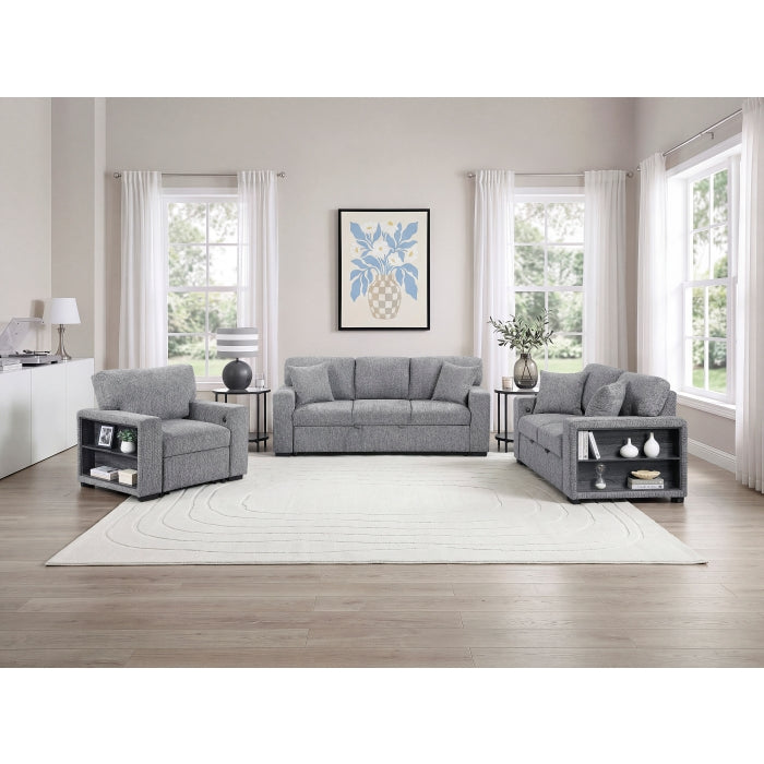 9050GRY-2SL Love Seat with Pull-out Bed, Arms with Shelves and Charging Ports - 9050GRY-2SL