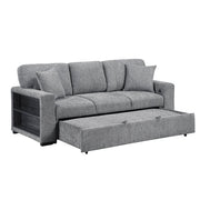 9050GRY-3SL Sofa with Pull-out Bed, Center Drop-down Cup Holders, Arms with Shelves and Charging Ports - 9050GRY-3SL