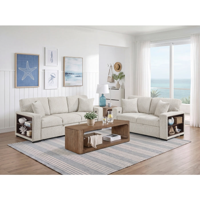9050TPE-2SL Convertible Love Seat with Pull-out Bed, Arms with Shelves and Charging Ports - 9050TPE-2SL